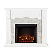 Seneca Electric Media Fireplace - White/Faux Stone