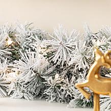 Set of 2 6ft Pre-Lit Snow Flocked Pine Garlands