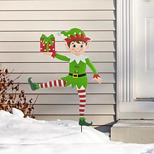 Set of 2 Christmas Metal Dancing Elf Yard Stake or Wall Decor