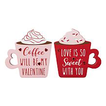 Set of 2 Decorative Wooden Valentine's Coffee Cups