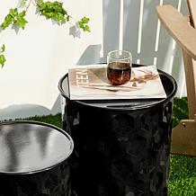 Set of 2 Multi-Functional Embossed Cylindrical Black Garden Stool
