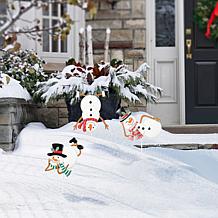Set of 3 Christmas Metal Snowman Yard Stake or Wall Decor