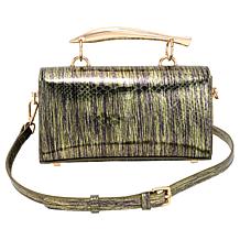 Sharif Legacy 100% Leather Metallic Python Top Handle Purse