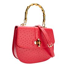 Sharif Legacy Ostrich Lambskin Leather Bamboo Handle Satchel