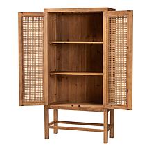 Sibu Rustic Teak Wood and Rattan Cabinet 35.4"W x 16"D x 71"H