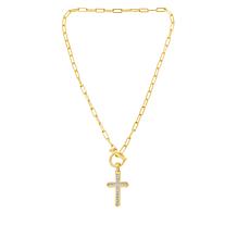 Soave Oro 14K Electroform Cubic Zirconia Cross T-Bar Necklace
