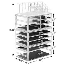 Sorbus X-Large Clear Makeup Organizer Case 4-Piece Set with 9 Drawers