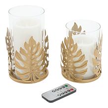 South Street Loft Set of 2 Leaf Hurricane LED Candles with Remote