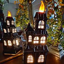 Spooky Lane Haunted House Swirling Glitter Candle 