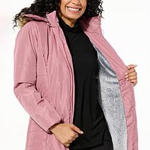 Sporto® Daisy Water-Resistant Quilted Long Coat with Removable Hood