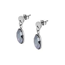 Stately Steel Black Glass Teardrop Earrings