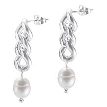 Stately Steel Chain Faux Pearl Drop Earrings