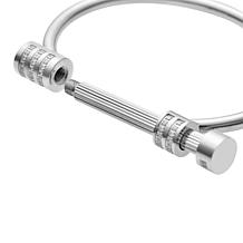 Stately Steel Cubic Zirconia Shackle Bar Cuff-Style Bangle Bracelet