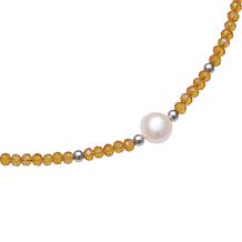 Stately Steel Cultured Pearl and Crystal Beaded Necklace