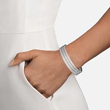 Stately Steel CZ-Accented Bangle Bracelet 3-piece Set