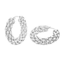 Stately Steel CZ Embellished Hoop Earrings