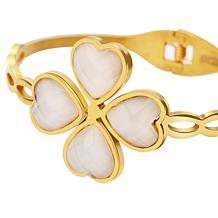 Stately Steel Flower Heart Bangle Bracelet