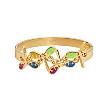 Stately Steel Goldtone Colorful Butterfly Bangle Bracelet