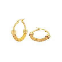 Stately Steel Goldtone Stainless Steel Half-Mesh Hoop Earrings