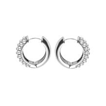 Stately Steel Half Small Faux Pearl Hoop Earrings