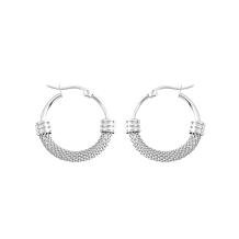 Stately Steel Mesh Link Hoop Earrings - 1"l