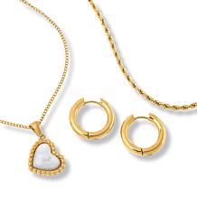 Stately Steel Necklaces and Hoop Earring Jewelry Set