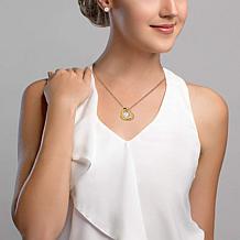 Stately Steel Open Heart Pearl Necklace and Stud Earrings Set