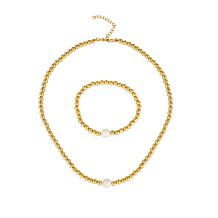 Stately Steel Pearl Beads Necklace and Bracelet 