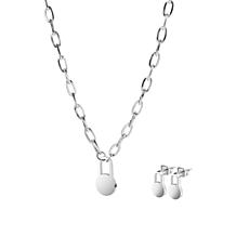 Stately Steel Round Padlock Chain Necklace and Earring Set