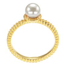 Stately Steel Simulated Pearl Solitaire Ring