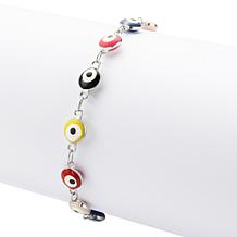 Stately Steel Stainless Steel and Enamel Multi Evil Eye Link Bracelet