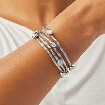 Stately Steel Stainless Steel Crystal-Accented Coil Bracelet