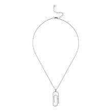 Stately Steel Stainless Steel CZ Paperclip Drop Necklace