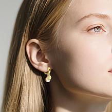 Stately Steel Stainless Steel Double Circle CZ Dangle Earrings