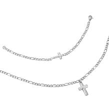 Stately Steel Stainless Steel Figaro Chain Cross Necklace and Bracelet