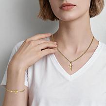 Stately Steel Stainless Steel Figaro Chain Crucifix Jewelry Set