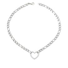 Stately Steel Stainless Steel Figaro Chain Heart Necklace