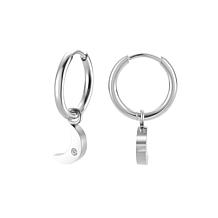 Stately Steel Stainless Steel Moon CZ Dangle Earrings
