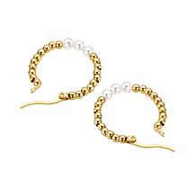 Stately Steel Stainless Steel Simulated Pearl Bead Hoop Earrings