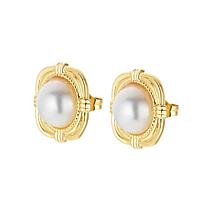 Stately Steel Stainless Steel Simulated Pearl Stud Earrings
