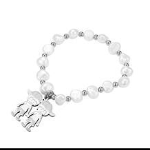 Stately Steel Stainless Steel Simulated Pearl Two Boys Bracelet
