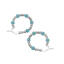 Stately Steel Stainless Steel Turquoise Bead Hoop Earrings