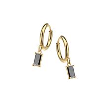 Stately Steel Stone Hoop Dangle Earrings