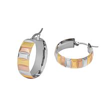 Stately Steel Tri-Color Hugger Hoop Earrings
