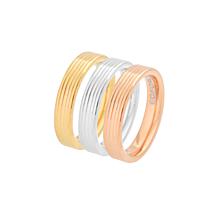 Stately Steel Tri-Color Stainless Steel Ribbed Stack Ring