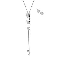 Stately Steel Triple Butterflies Necklace and Earrings