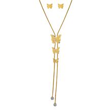 Stately Steel Triple Butterflies Necklace and Earrings 