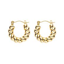 Stately Steel Twisted Chain Hoop Earrings