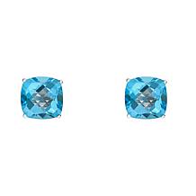 Sterling Silver 8mm Checkerboard-Cut Blue Topaz Stud Earrings