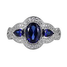 Sterling Silver Created Blue Sapphire and Cubic Zirconia Ring